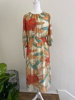 Maggy London Cream Midi Dress with Red & Teal Floral Print